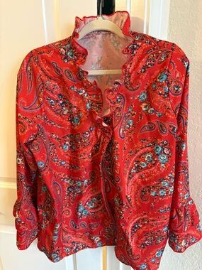 CherryBetty Orange/red Paisley Ruffle-Trim Women's Blouse
